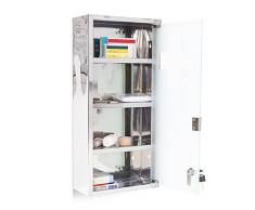 Relaxdays Armadietto per Medicinali con 2 Chiavi, Porta di Vetro, in Acciaio Inossidabile, 57 x 27 x 12 cm, Argentato, Argento