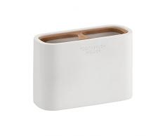 Gedy Melbourne Portaspazzolini da Bagno, Misure e Peso: 8,5X12,8X5,6 CM & 0,364 kg, Porta dentifricio e spazzolino in resine, Finitura Bianco e bambù, Design R&S, 2 Anni di Garanzia, Unica