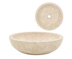 vidaXL Lavandino con Foro di Scarico Rotondo Classico Elegante Lavello Lavabo Arredo Bagno Sanitari 40x12 cm in Marmo Crema Naturale