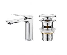Ibergrif M11004 Praga Miscelatore Lavabo, Rubinetto Monocomando Per Bagno, Cromo, Argento & Scarico Lavabo Bagno Universale Pop Up 1/4 , Valvola Piletta Lavandino Click Clack, Con Troppopieno