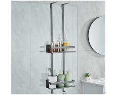 GRICOL Mensola Doccia Senza Foratura Mensole Bagno Appendere Inossidabile con 2 Ganci e 4 Ventosa Accessori Doccia per Bagno 2 Ripiani Grigio