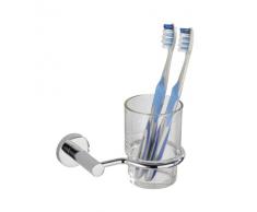 Wenko Elegance Power-Loc 17802100 Bicchiere e supporto porta spazzolini, in cromo, 13,5x9,5x9,5 cm, fissaggio senza trapano
