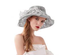 Completo Mare Cappello Estivo da Donna Cappello da Doccia da Sposa con a Larga Cappelli da Sole Cappello da Spiaggia Guanti Lattice Monouso (Grey, One Size)