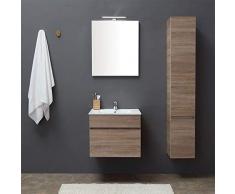 Kiamami Valentina MOBILE BAGNO SOSPESO DA 60 CM CON CASSETTO, SPECCHIO E LAVABO QUERCIA | SOLE