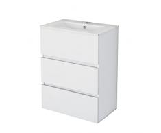 Baikal 280034512, Bagno TRIX 50 cm, 3 cassetti, sospeso a Parete, con lavabo in Ceramica. Melamina 16, Finitura in Bianco Opaco, Dimensioni: 50 x 75 x 46 cm. Mobile Montato