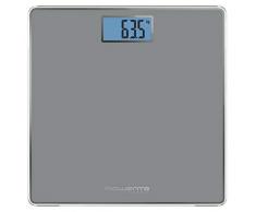 Rowenta Premiss BS1500 - Bilancia da bagno con display LCD, compatta, capacità di 160 kg, piattaforma in vetro e spegnimento automatico con batterie, colore: argento