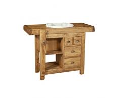 Biscottini Mobile con lavandino bagno 120x90x50 cm | Mobile bagno con lavabo | Mobile bagno legno massello di tiglio | Lavabo bagno con mobile
