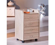 Inter Link Cassettiera con Ruote in Laminato, Decoro Quercia