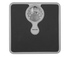 Salter 484 SBFEU16 - Bilancia meccanica da bagno con lente dingrandimento, max 133 kg, design compatto monocromatico, facile lettura, senza batterie, peso in kg, stone e libbre, argento/nero