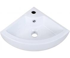 Hapilife Lavandino da bagno a parete piccolo angolo guardaroba lavabo piano di lavoro in ceramica bianca, lavabo compatto settore vasca, con troppopieno, 1 foro, 330mm