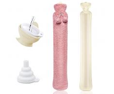 2L Extra lunga Borsa dellAcqua Gomma Premium,73cm Acqua Calda a Tubo per Collo Spalla,Rimovibile e Lavabile Bottiglia di Acqua Calda in Gomma Hot Water Bottle,Rosa