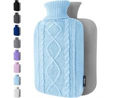 Borsa Acqua Calda - Copertura Morbida a Maglia Premium - 1,8L Grande Capienza - Boule Acqua Calda per Alleviare il Dolore, Schiena, Collo e Spalle per Calde Notti - Blu