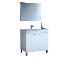 Dmora Mobile sottolavabo a Due antine battenti e Uno Specchio, Colore Bianco Lucido, cm 80 x 80 x 45