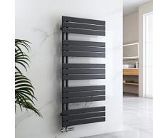 EMKE Termosifone da bagno piatto, 1320 x 600 mm, antracite, scalda asciugamani per bagno, pannello portasciugamani con attacco laterale per acqua, 798 W