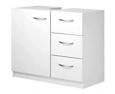 BAKAJI Mobiletto Sottolavabo Mobile Armadietto 3 Cassetti Bagno Lavandino Lavabo con Anta Singola Design Moderno Casa Salvaspazio Contenitore Legno Bianco 30x63x54 cm
