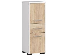 AKORD | Mobile da Bagno FIN 85 | 30x85x30 cm, peso 25 kg | 2 Ante e 1 Cassetto | Moderna Mobiletto | Armadio a muro | Armadietto chiuso in piedi | Adatto Anche come Pensile | Bianco/Rovere Sonoma