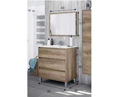 Salone Kit Mobile Bagno Dakota 3C CM.80X45X86H Rovere con Specchio