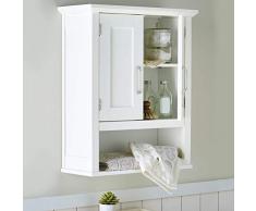 BAKAJI Mobiletto Bagno Armadietto a Muro 3 Ripiani in Legno MDF Doppia Anta con Apertura Centrale Dimensione 53 x 21,5 x 63,5 cm (Bianco)
