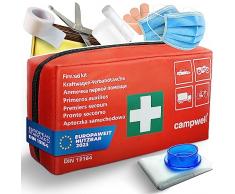 Campwell Kit di pronto soccorso per auto 2023 con certificazione TÜV, per auto 2023 dellattuale DIN 13164, utilizzabile in tutta Europa, cassetta di pronto soccorso per veicoli e moto MHD 2028