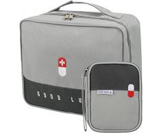 2 pezzi Mini Kit di Pronto Soccorso Portatile, Kit di Primo Soccorso Vuota Pacchetto di Medicina per Casa in nylon per le emergenze a casa, in ufficio, in escursionismo (Grigio)