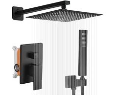 AILRINNI Set Doccia Scomparsa - 2 Funzioni Doccia Sistema con Soffione Doccia a Pioggia Quadrato da 25cm e Doccetta, Sistema Soffione a Pioggia per Bagno, Nero opaco