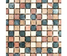 Piastrelle a mosaico in marmo naturale, crema, beige, rosso, verde, Random per pavimenti, pareti, bagno, doccia, cucina, specchio, rivestimento, vasca da bagno, mosaico