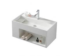 ZTGL Lavabo Bagno Sospeso con Mobile, Design Moderno Lavandino Bagno in Marmo Artificiale, con Portasapone Rimovibile, Bianco,800mm