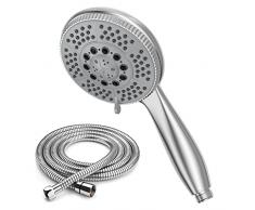 Vinabo Soffione Doccia + 1.5m Flessibile Doccia Acciaio Tubo, 5 Funzioni Getti, Doccia Soffione Multifunzionale ad Alta Pressione,ABS Cromato Spruzzo Doccia Anticalcare Soffione con Ugello