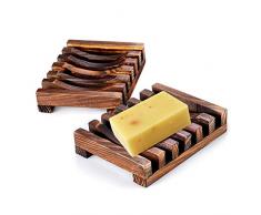 Itian 2 Pezzi Portasapone in Legno Naturale per Bagno