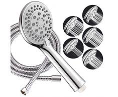 INEX EUROPA Soffione doccia, doccia idromassaggio rispano acqua, 5 modalità Spray, Tubo flessibile inox 175 cm