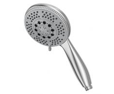 Vinabo Soffione Doccia con 5 Getti, Universale Regolabile Funzioni Testa Doccia a Mano ad Alta Pressione, ABS Cromato Soffione con Ugello in Silicone Autopulente e Impugnatura Ergonomica, Dargento
