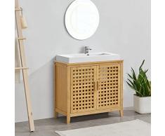Armadietto Sottolavandino per Bagno con 2 Ante (AxLxP) 60 x 67 x 30 cm Mobiletto Sottolavabo in bambù