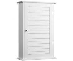 BAKAJI Mobile Mobiletto Armadio Armadietto Bagno Parete Muro Arredamento Anta Singola Due Ripiani Design Moderno Casa Salvaspazio Scaffali Interni Legno Mdf Colore Bianco Dimensioni 40x16x60cm