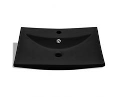 Festnight Lavandino Ceramica Rettangolare Nero con Foro per Rubinetto e Scarico