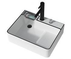 Lavandino per Bucato da Appoggio in Ceramica Lavello per Vaso da Bagno sopra Il Bancone con Lavatoio Lavello per Bucato Rettangolare con Rubinetto E Scarico A Scomparsa