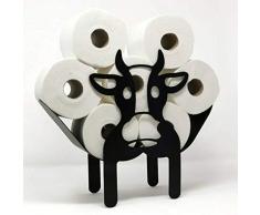 HomeZone, porta rotolo di carta igienica in legno con supporto per telefono, accessori decorativi per la casa per interni e bagno, Cow Toilet Roll Holder