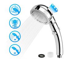 YIQI Soffione Doccia 3 Funzione Doccia e 1 Funzione Pistola a Spruzzo Doccia a Mano Regolabile Pulsante di Pausa Multifunzione Ammorbidisce lacqua Dura Doccia