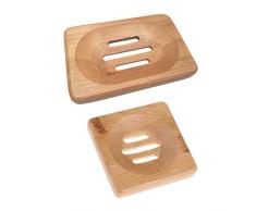 Portasapone in Legno di Bambù Naturale, Portasapone in Bambù, Portasapone in Legno Fatto a Mano,Adatto per Cucina e Bagno 2 Pezzi Tokaneit