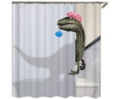 Jevina Tenda da doccia con motivo dinosauro, resistente alla muffa, impermeabile, con 12 anelli, 180 x 180 cm