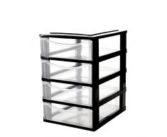 Baroni Home Organiser Cassettiera Ufficio, Organizer Scrivania, Portaoggetti Multiuso in Plastica Colore Nero 4 Cassetti 26x34x39 cm