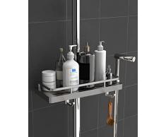 GOOPOOL Mensola Doccia Senza Foratura Portasapone Doccia, Supporto per Accessori da Bagno con 2 Ganci 1 Supporto per Doccia, Adatto per Aste da Doccia 20mm-25mm Grigio