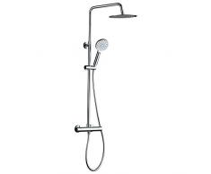 GRIFEMA COLUMNA-G7003 Sistema Doccia con Miscelatore Termostatico e Soffion, Flessibile Doccia, 3 Doccetta a Spruzzo, Supporto, Barra Regolabile/Colonna Doccia (G1/2 Pollici), Cromo/Argento