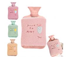 Borsa Acqua Calda, 2L Borsa dellAcqua Calda, Grande Boule Acqua Calda con Copertura Morbida in Peluche, Hot Water Bag, per Alleviare Il Dolore, Schiena, Collo E Spalle E Calde Notti (rosa)