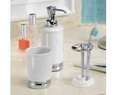 iDesign Dispenser sapone liquido, Porta sapone liquido rotondo in ceramica e metallo, Dosatore sapone ricaricabile con 325 ml di capacità, bianco e argento