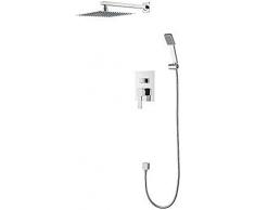 Ibergrif Gold, Colonna-Sistema Doccia da Incasso con Valvola, Soffione a Pioggia (250*250mm), Doccetta, Supporto, Cromo