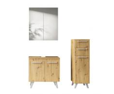 Planetmöbel Set di mobili da bagno Mercurio in mobiletto per lavabo, armadietto a specchio, 60 cm e armadietto midish, 30 cm, in rovere Artizan, armadi per bagno e WC