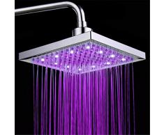 DAXGD Soffione Doccia LED, 8 pollici Doccia Soffione Quadrato controllo della temperatura, Soffione Doccia a soffitto cromato finito con 12pcs LED, 3 colore cambiando flusso dacqua alimentato