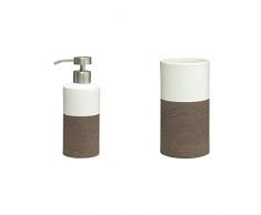 Sealskin Doppio Distributore Di Sapone, Porcellana, Marrone, 6.7 X 8.5 X 18 Cm & Doppio Bicchiere, Porcellana, Marrone, 6.9 X 6.9 X 12.6 Cm