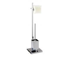 WENKO 17110100 Piantana portarotolo e portascopino Quadro - tubo squadrato, Acciaio, 23.5 x 72.5 x 18.5 cm, Cromo