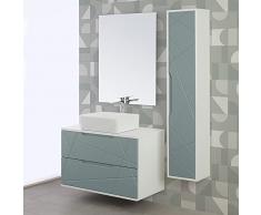 Mobile bagno sospeso 90 cm, COMPLETO di lavabo e specchio reversibile, legno nobilitato in vari colori, chiusura soft close Furore (Verde salvia)